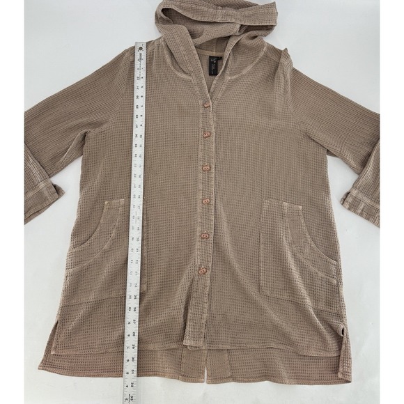 Focus Casual Life Taupe Brown Waffle Hoodie Pockets Size L Coverup Lagen Hippie - Picture 10 of 11